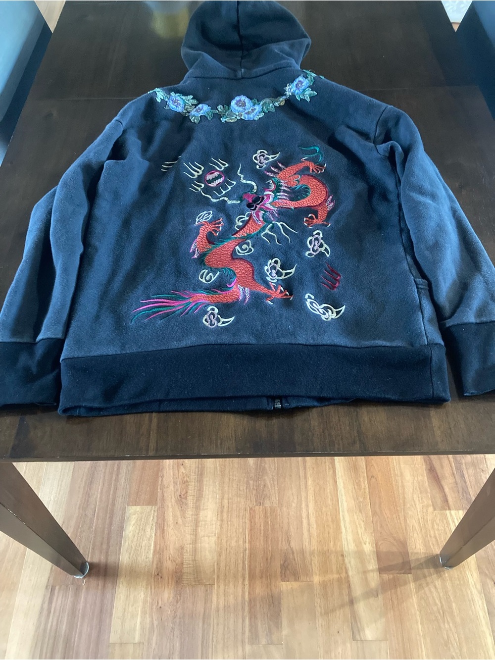 Gucci Black Embroidered Dragon Hooded Sweater - As Is